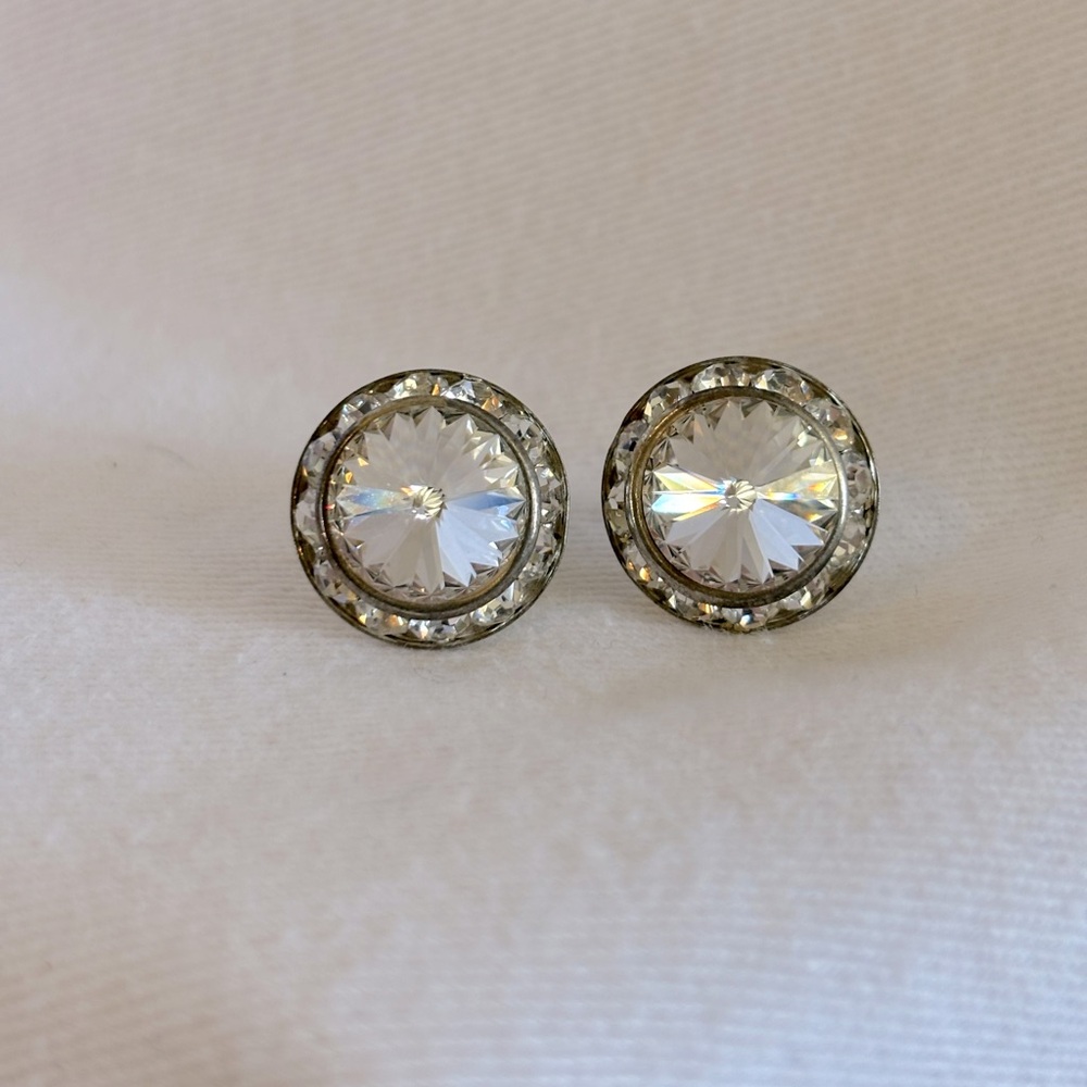 Rhinestone Earrings for Pierced Ears - Clear/Silver